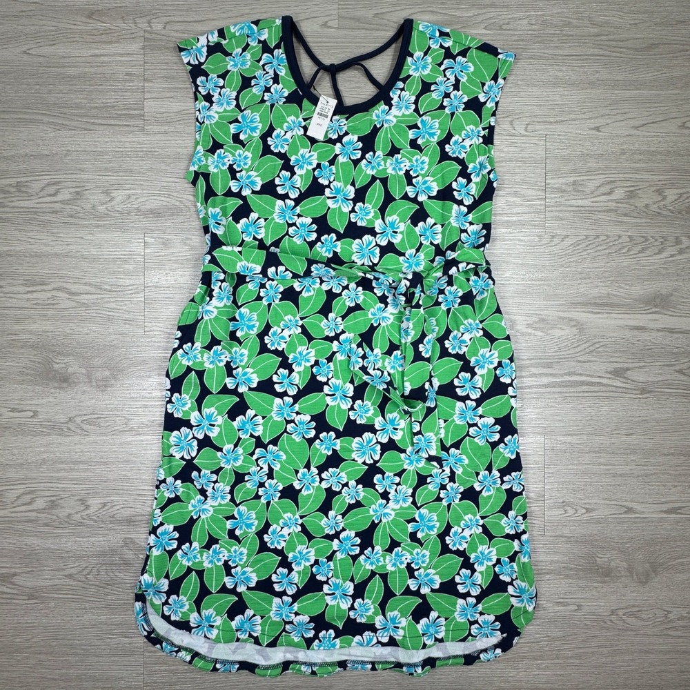 T by Talbots Women Dress MP Petite Green Floral UPF 50 Sleeveless Knit NWT